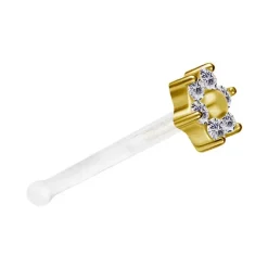 Kolczyk do nosa złoto 18K BioPlast - kwiatek z białymi cyrkoniami - GD18K-024