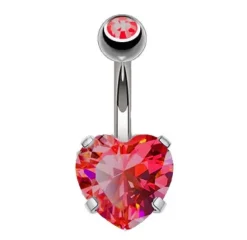 Kolczyk do pępka - czerwone serduszko - KP-036
