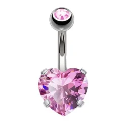 Kolczyk do pępka - różowe serduszko - KP-036