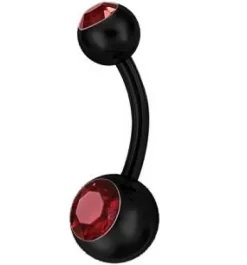 Kolczyk do pępka czarny z czerwoną cyrkonią - KP-004