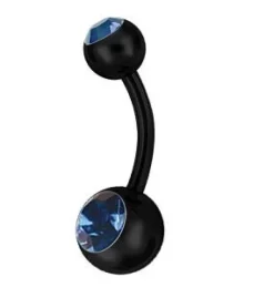 Kolczyk do pępka czarny z granatową cyrkonią - KP-004