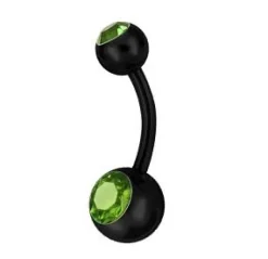 Kolczyk do pępka czarny z zieloną cyrkonią - KP-004