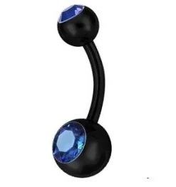 Kolczyk do pępka czarny z niebieską cyrkonią - KP-004