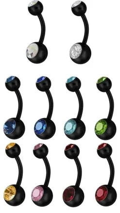 Kolczyk do pępka czarny z opalizującą cyrkonią - KP-004