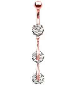 Kolczyk do pępka długi różowe złoto z białą cyrkonią - KP-030