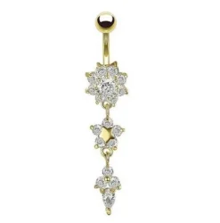 Kolczyk do pępka długi złoty z białymi cyrkoniami - KP-054