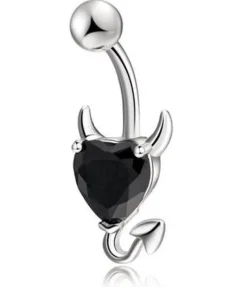 Kolczyk do pępka serduszko diabełek czarny - KP-025