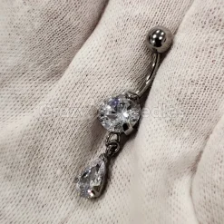 Kolczyk do pępka srebrny z białą cyrkonią - KP-009