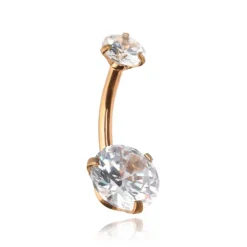 Kolczyk do pępka z białymi cyrkoniami - różowe złoto - KP-023