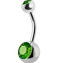 Kolczyk do pępka z zieloną cyrkonią - KP-001-2