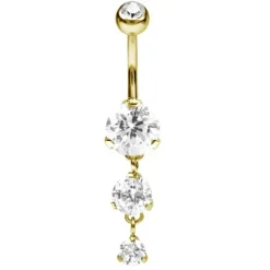 Kolczyk do pępka złoty z białymi cyrkoniami - KP-042