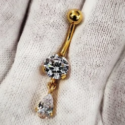 Kolczyk do pępka złoty z białą cyrkonią - KP-009