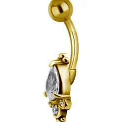 Kolczyk do pępka złoty z cyrkoniami - KP-006
