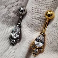 Kolczyk do pępka złoty z cyrkoniami - KP-006
