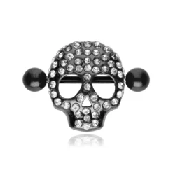 Kolczyk do sutka - diamentowa czaszka - czarna - S-029