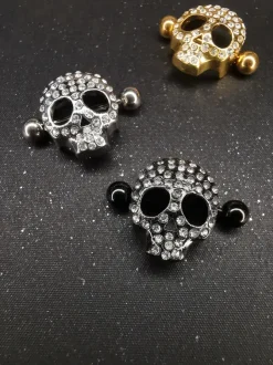 Kolczyk do sutka - diamentowa czaszka - srebrna - S-029