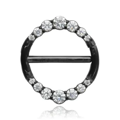 Kolczyk do sutka czarny z białymi cyrkoniami - PREMIUM ZIRCON - S-012