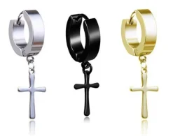 Kolczyk HUGGIE ozdobny krzyżyk złoty - KH-005