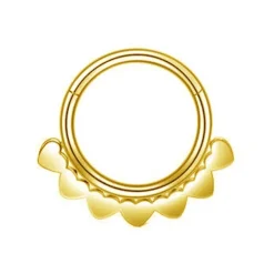 Kolczyk kółko CLICKER - złote serduszka - K-002