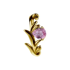 Kolczyk kółko clicker - złoto 18K listki z różowym szafirem - GD18K-066