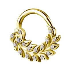 Kolczyk kółko clicker - złoto 18K listki z białymi cyrkoniami - GD18K-065