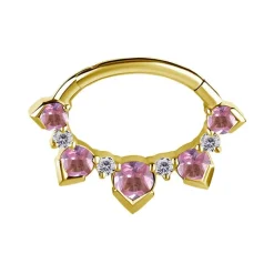 Kolczyk kółko clicker - złoto 18K z różowym szafirem i Lab Created Diamonds - GD18K-064