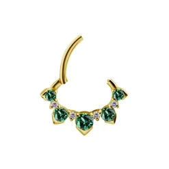 Kolczyk kółko clicker - złoto 18K z zielonymi i białymi cyrkoniami - GD18K-064