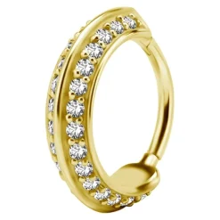 Kolczyk kółko clicker ozdobny z białymi cyrkoniami PREMIUM - złoty - K-015