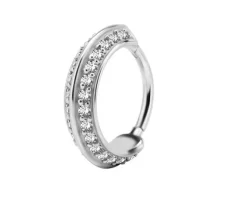 Kolczyk kółko clicker ozdobny z białymi cyrkoniami - K-015