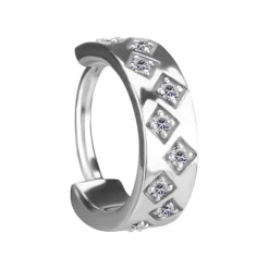 Kolczyk kółko clicker ozdobny z białymi cyrkoniami - CoCr NF - srebrny - K-070