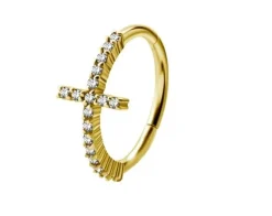 Kolczyk kółko clicker ozdobny złoty - krzyżyk - K-014