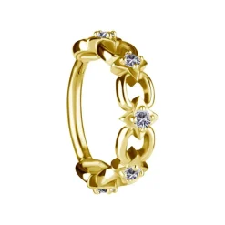 Kolczyk kółko clicker ozdobny z białymi cyrkoniami - CoCr NF - złoty - K-071