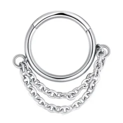 Kolczyk kółko clicker ozdobny - łańcuszek - srebrny - K-028