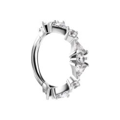 Kolczyk kółko clicker ozdobny z białymi cyrkoniami - CoCr NF - srebrny - K-074