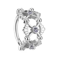 Kolczyk kółko clicker ozdobny z białymi cyrkoniami - CoCr NF - srebrny - K-069