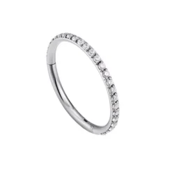 Kolczyk kółko clicker srebrny z białymi cyrkoniami - K-010