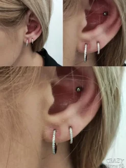 Kolczyk kółko clicker srebrny z białymi cyrkoniami - K-010