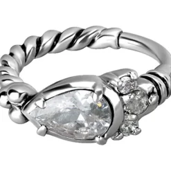 Kolczyk kółko clicker srebrny z białymi cyrkoniami - K-012