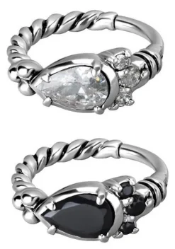 Kolczyk kółko clicker srebrny z czarnymi cyrkoniami - K-012