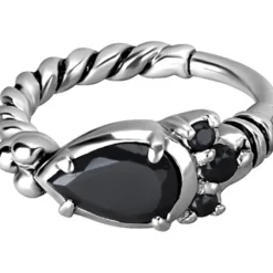 Kolczyk kółko clicker srebrny z czarnymi cyrkoniami - K-012