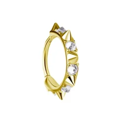 Kolczyk kółko clicker ćwieki i białe cyrkonie - CoCr NF - złoty - K-077