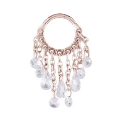 Kolczyk kółko clicker z łańcuszkami i białymi cyrkoniami - różowe złoto - K-065