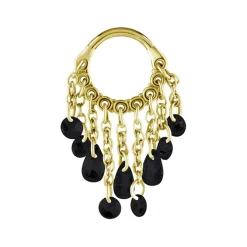 Kolczyk kółko clicker z łańcuszkami i czarnymi cyrkoniami - złoty - K-065