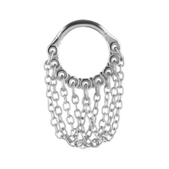 Kolczyk kółko clicker z łańcuszkami - srebrny - K-064