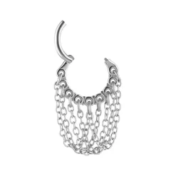 Kolczyk kółko clicker z łańcuszkami - srebrny - K-064