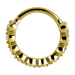 Kolczyk kółko clicker z białymi cyrkoniami - złoty - K-006