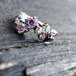 Kolczyk kółko clicker z kolorowymi cyrkoniami - CoCr NF - srebrny - K-066