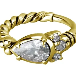 Kolczyk kółko clicker złoty z białymi cyrkoniami - K-012