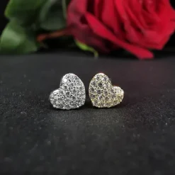 Kolczyk labret - złote serce z białymi kryształkami - LGW-008