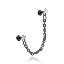 Kolczyk labret cyrkonie z łańcuszkiem - czarny - LGW-043